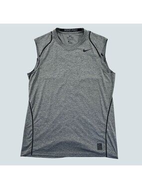 Nike Pro Dri-FIT Mens Sleeveless Compression Shirt Gray Fitted Size Large